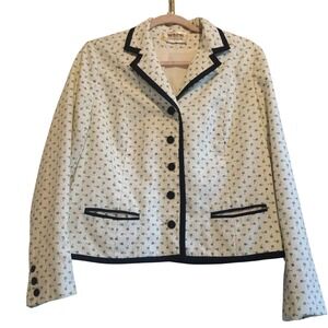 Vintage Nordstrom Clover Print Blazer Jacket Trim Preppy Academia Cottagecore M